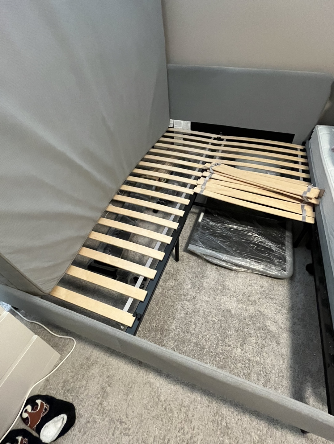 Gray Bed Frame with Slats