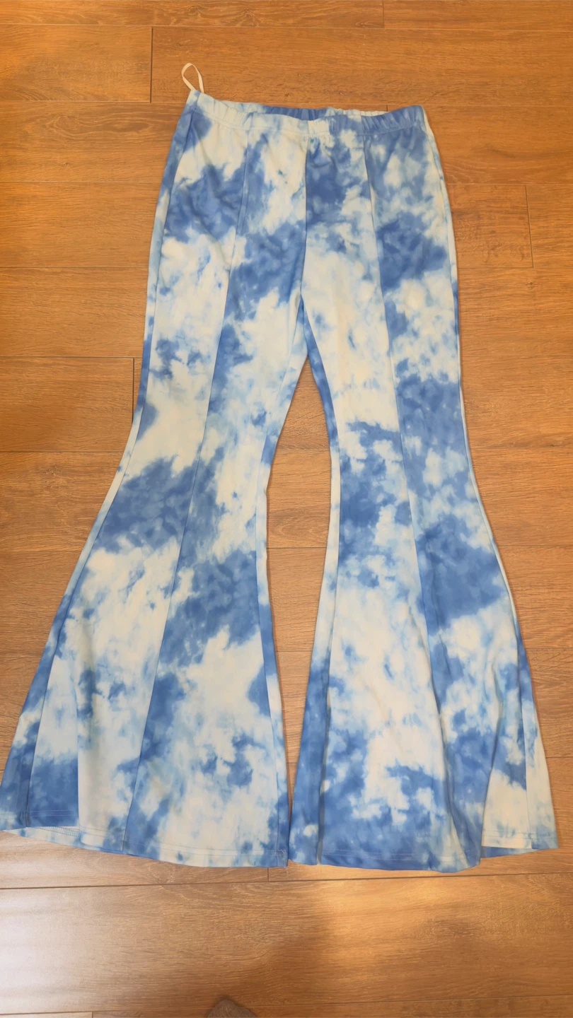 Blue & White Tie Dye Flare Pants