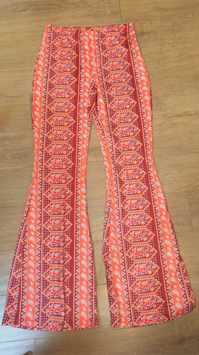 Patterned Bell Bottom Pants
