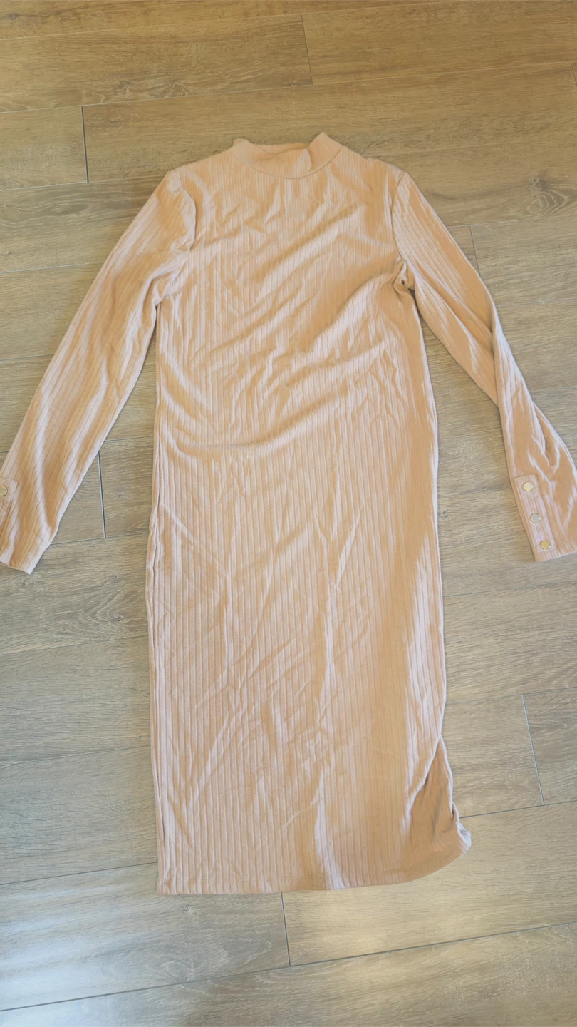 Ribbed Knit Midi Dress - Nude