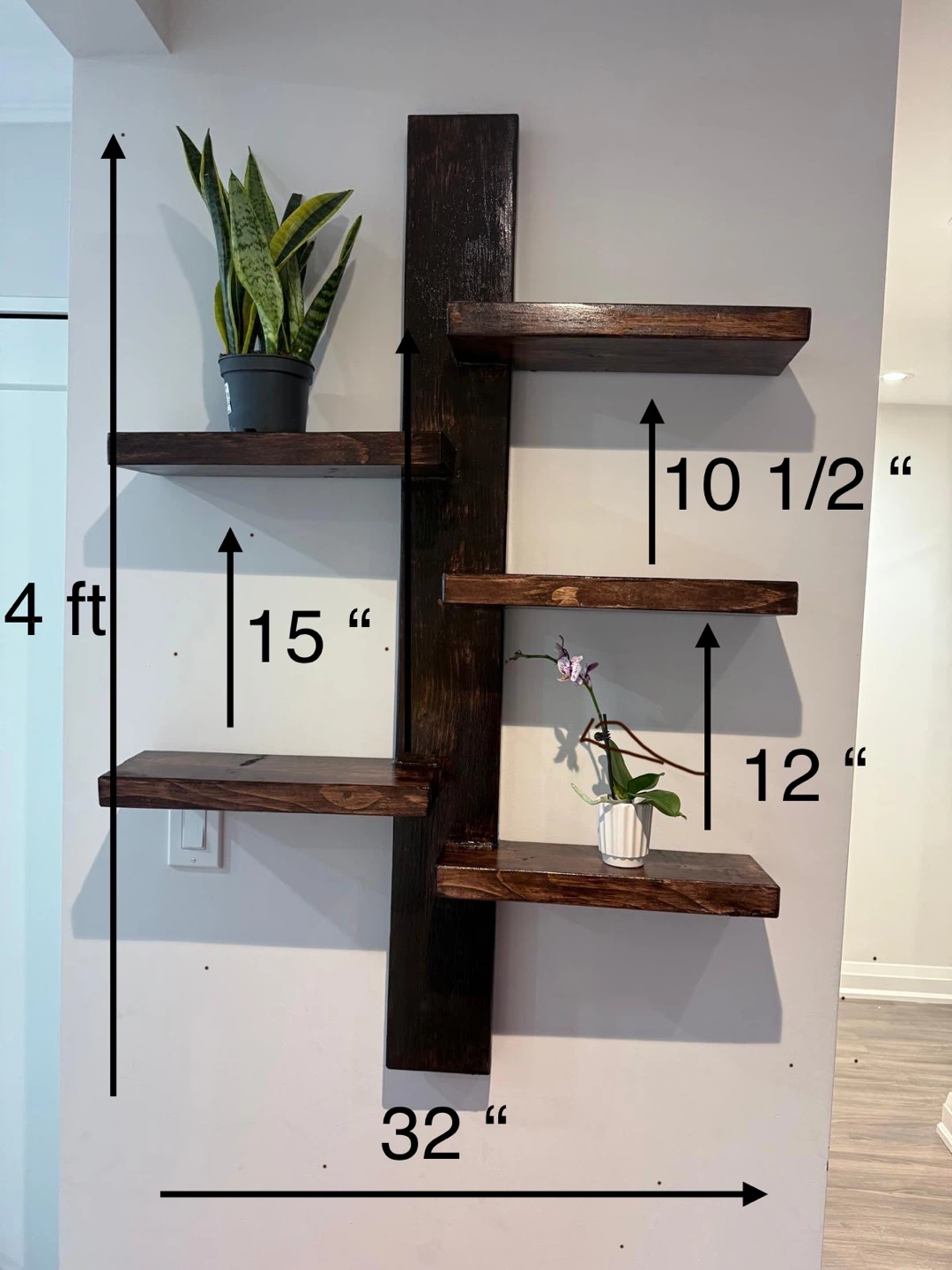 Handmade Wooden Wall Shelf - Dark Brown