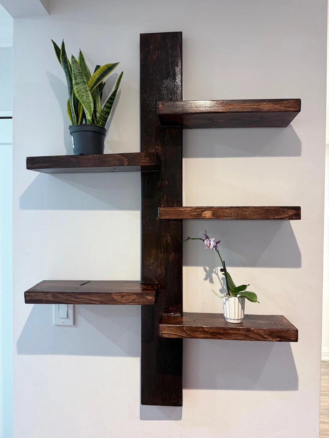 Handmade Wooden Wall Shelf - Dark Brown - photo 2