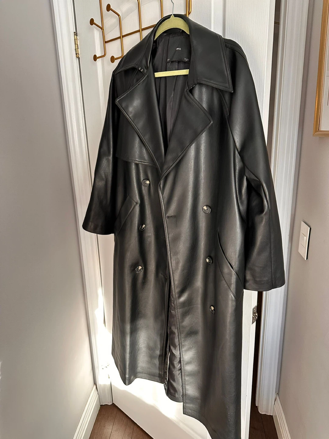 Mango Black Faux Leather Trench Coat