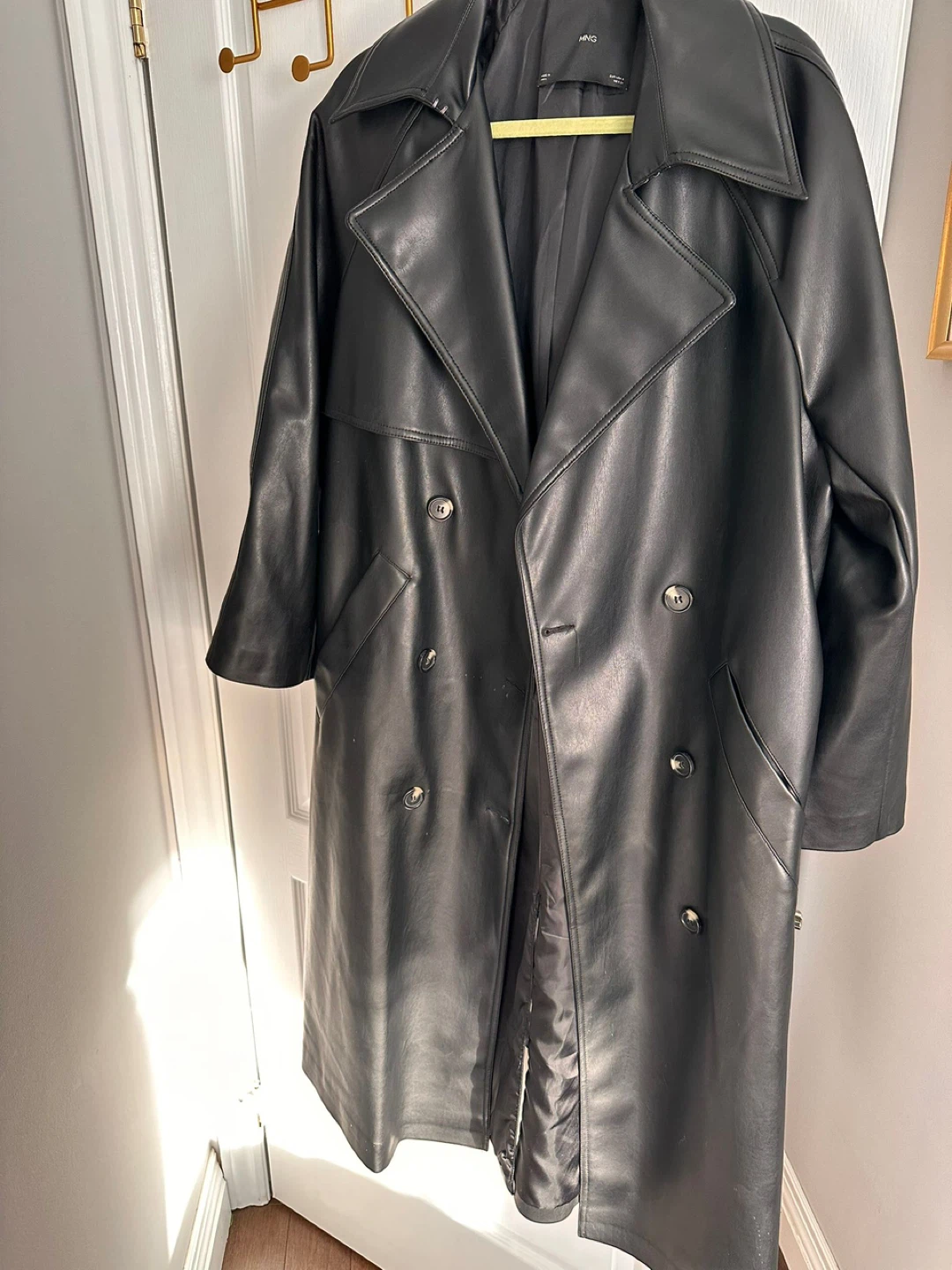 Mango Black Faux Leather Trench Coat - photo 3