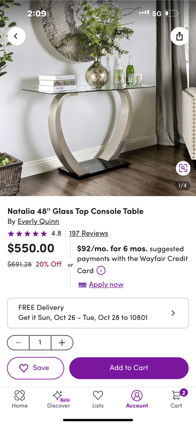 Glass Top Console Table - photo 3