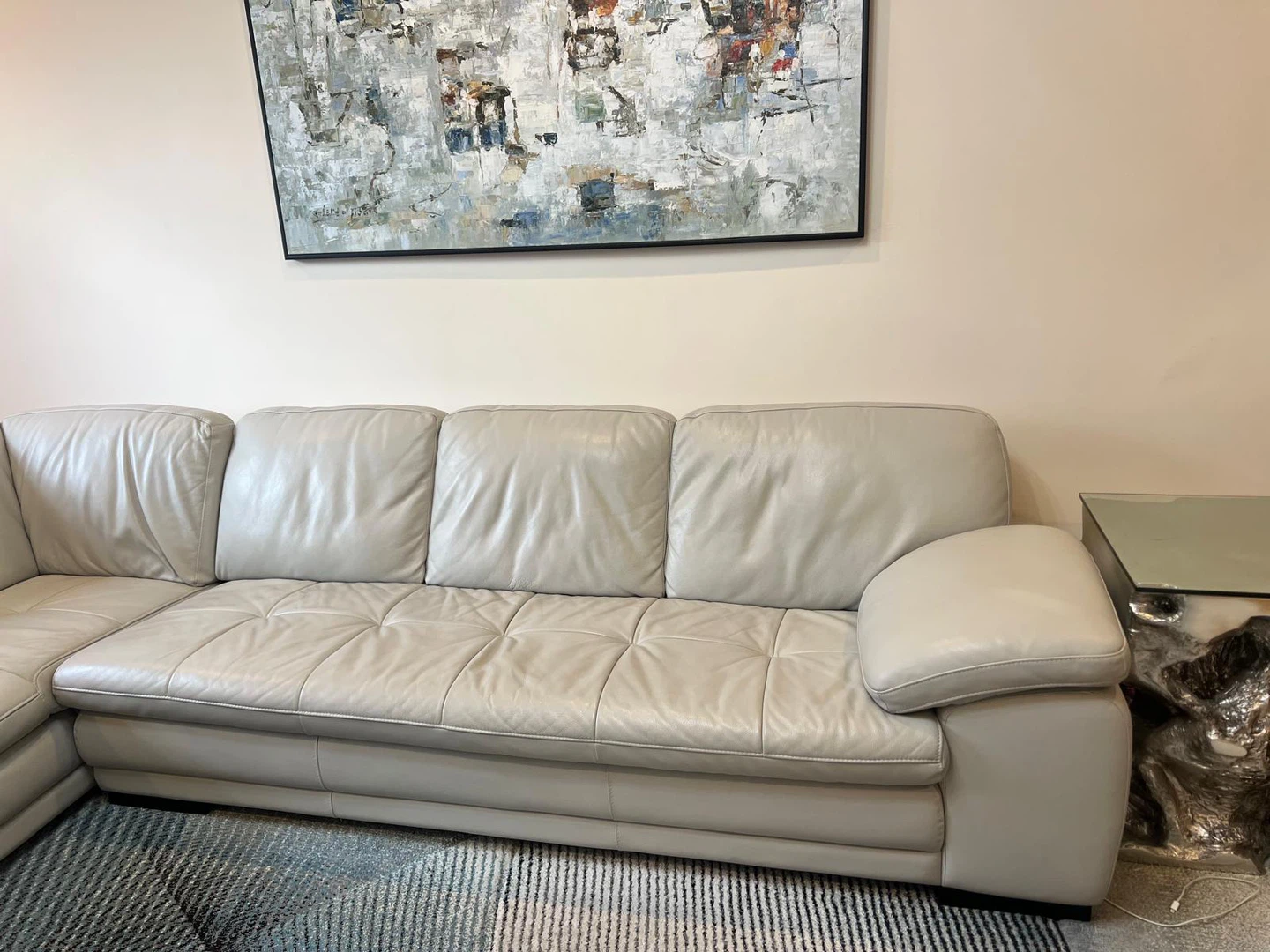 Beige Leather Sectional Sofa - Comfortable & Stylish - photo 2