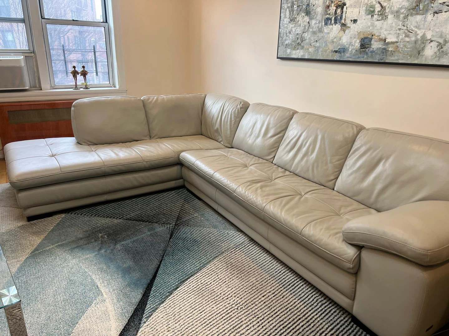 Beige Leather Sectional Sofa - Comfortable & Stylish