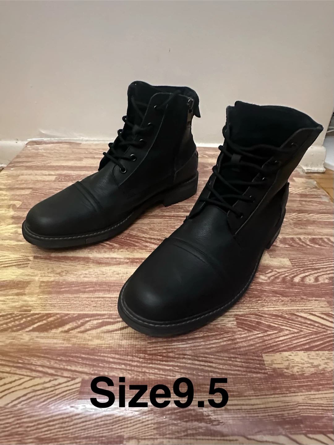 Black Leather Ankle Boots - Size 9.5
