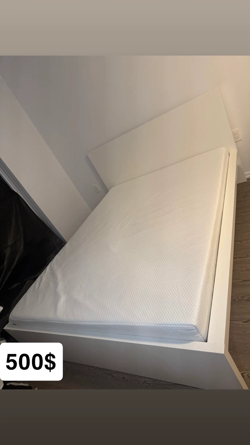 White Bed Frame & Mattress - $400