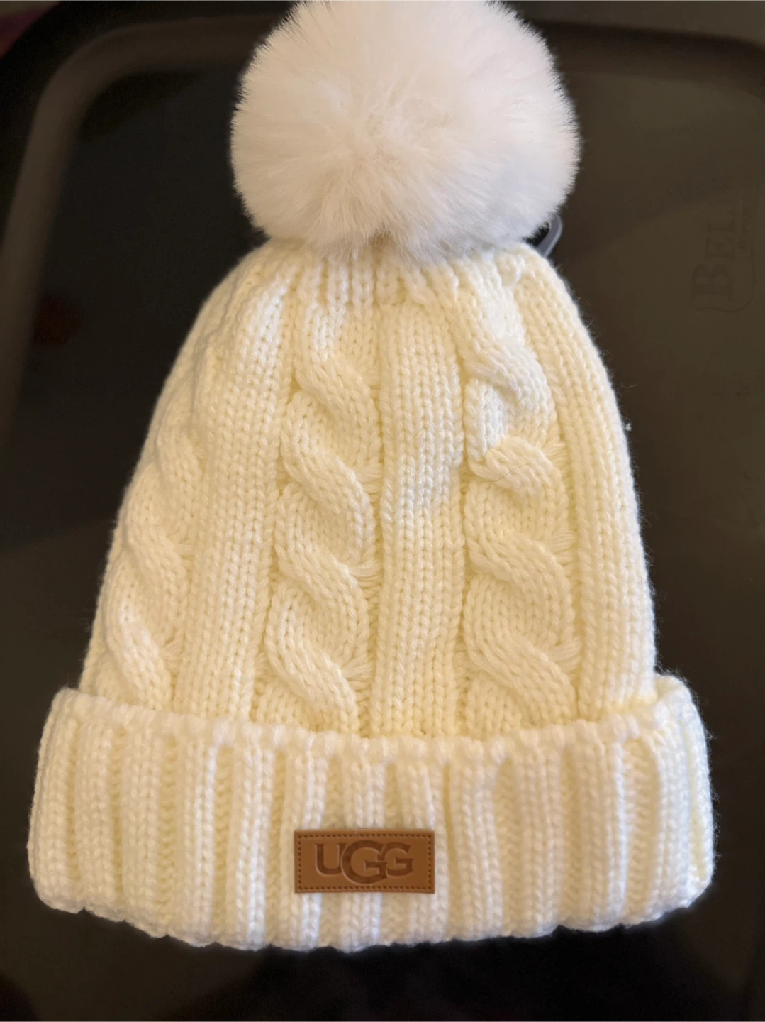UGG Cream Knit Beanie with Pom