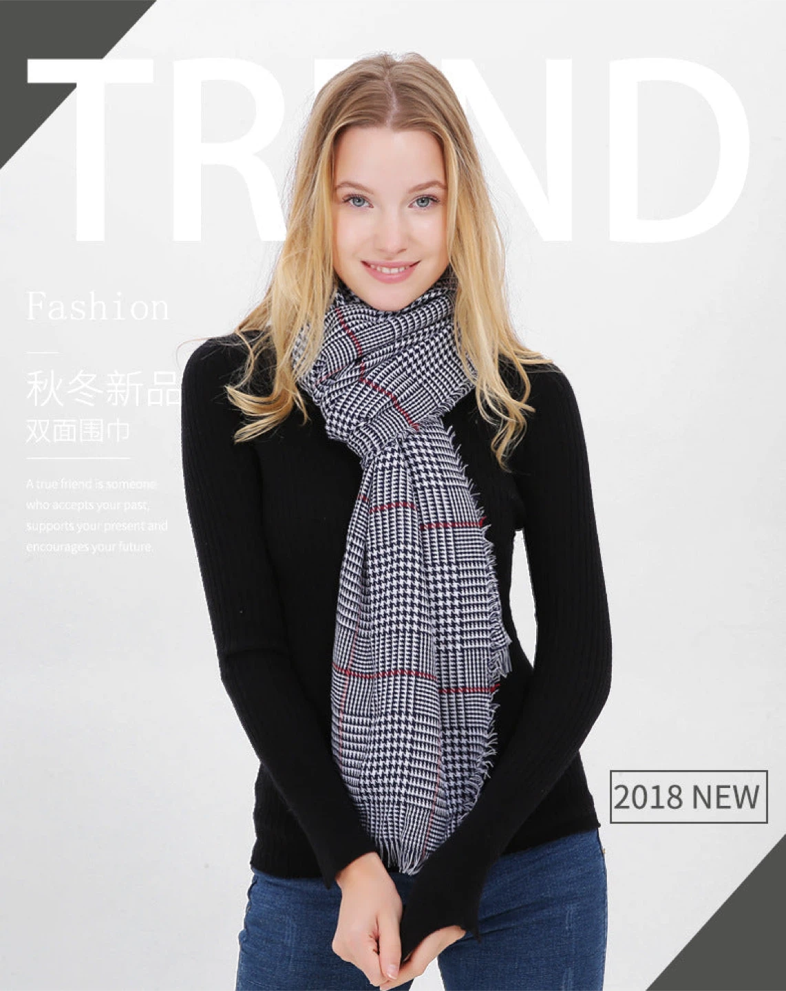Black and White Plaid Scarf/Shawl with Red Accents - photo 2