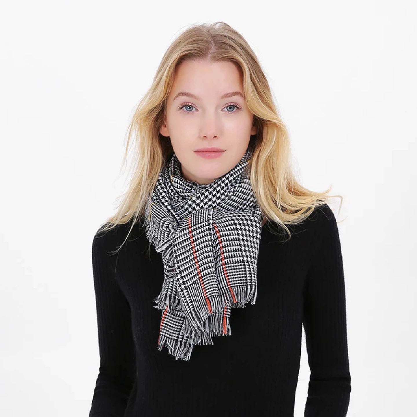 Black and White Plaid Scarf/Shawl with Red Accents - photo 4