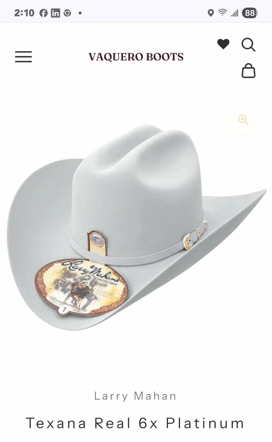 Larry Mahan Texana Real 6x Platinum Cowboy Hat - Gray