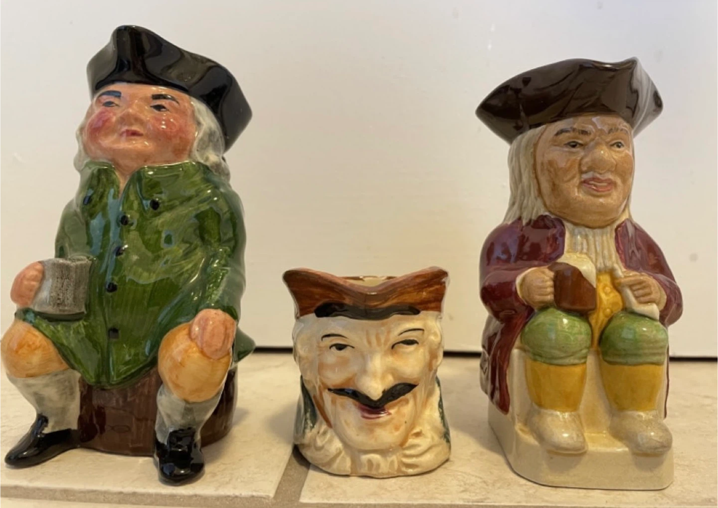 Antique Set Of 3 English Toby Mugs