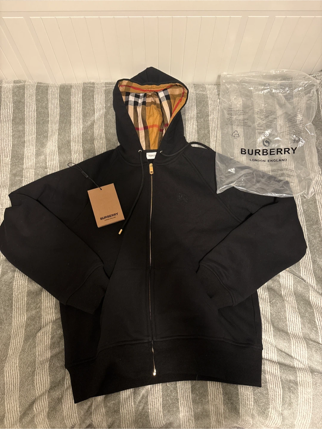 Burberry Black Zip Up Hoodie - XL - New with Tags!
