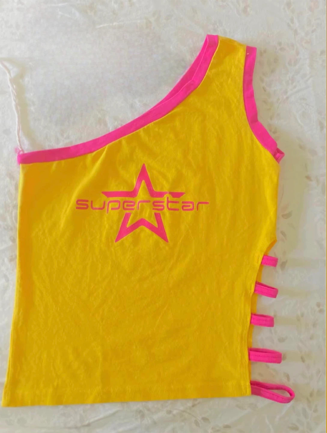 Yellow Superstar One-Shoulder Top