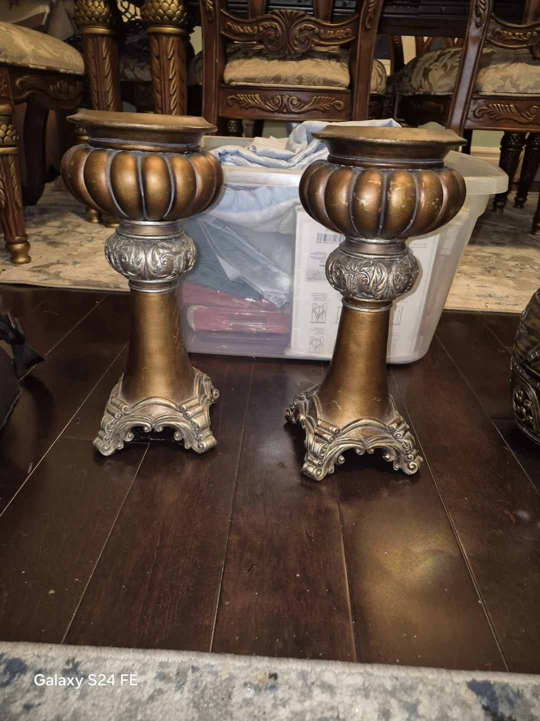 Pair of Decorative Bronze-Tone Candle Holders