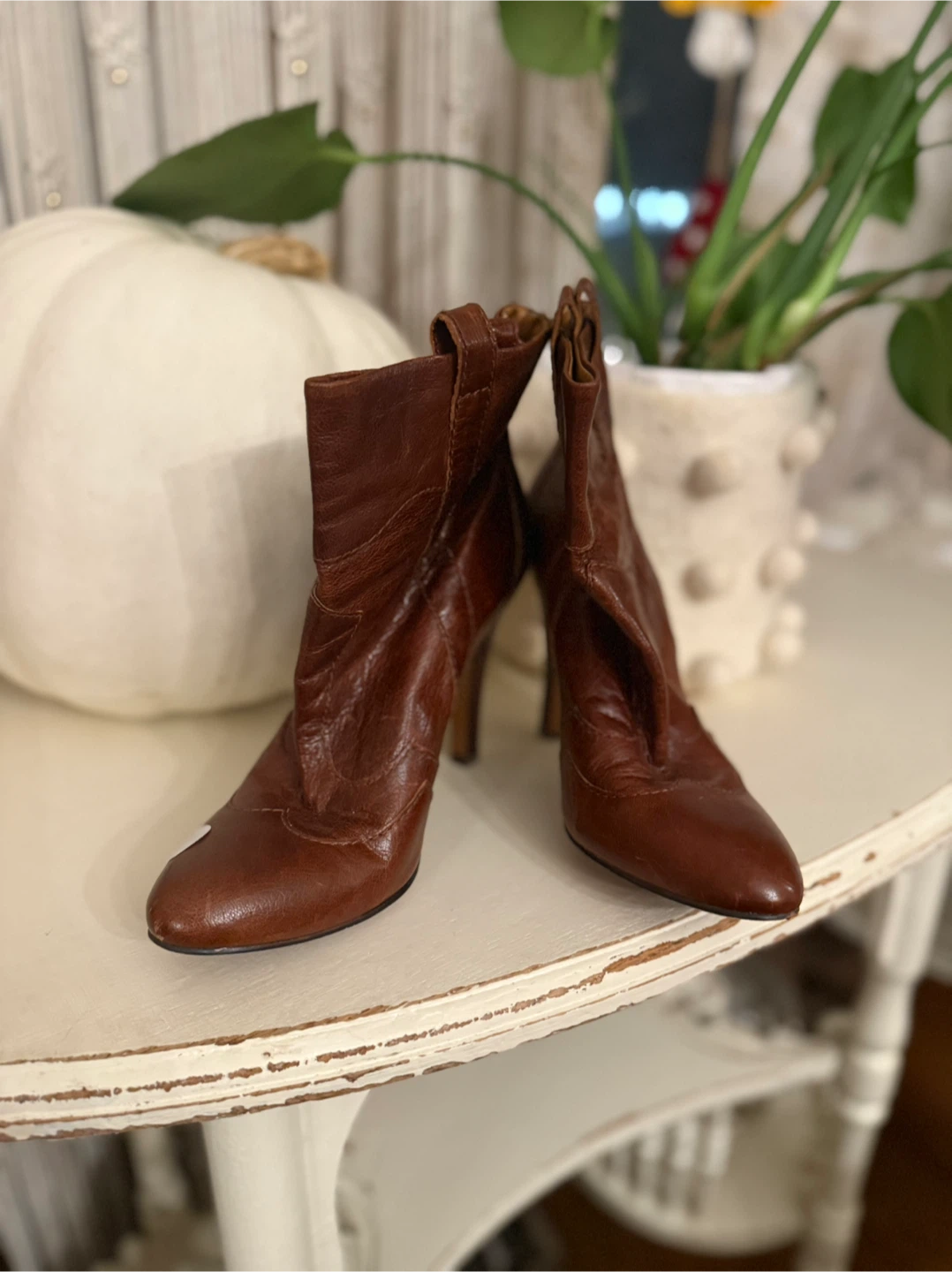 Nine West Brown Leather Ankle Boots, Size 7