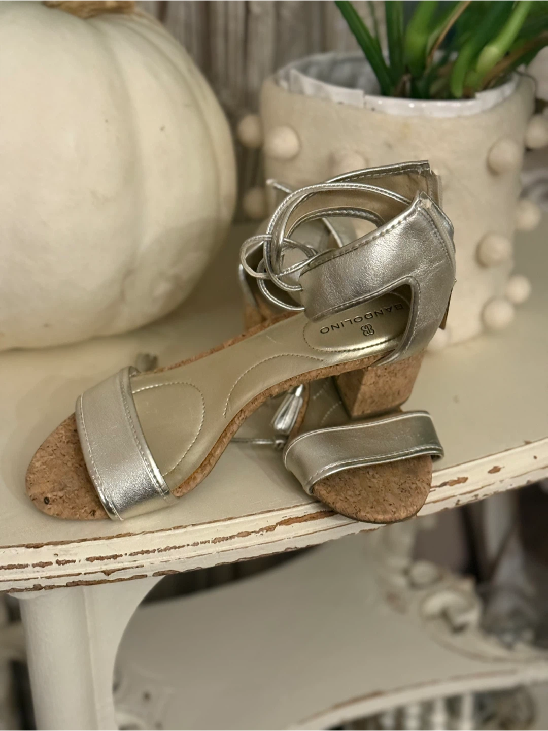 Bandolino Silver Sandals, Size 8