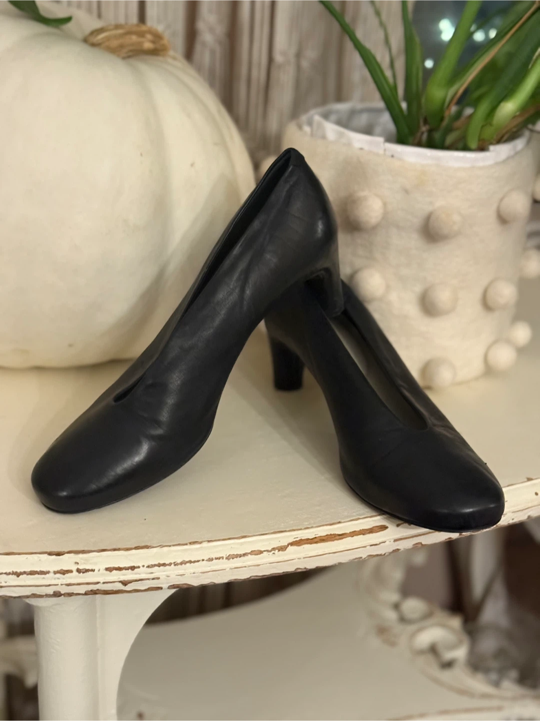 Del Carlo Black Leather Heels - Size 37.5