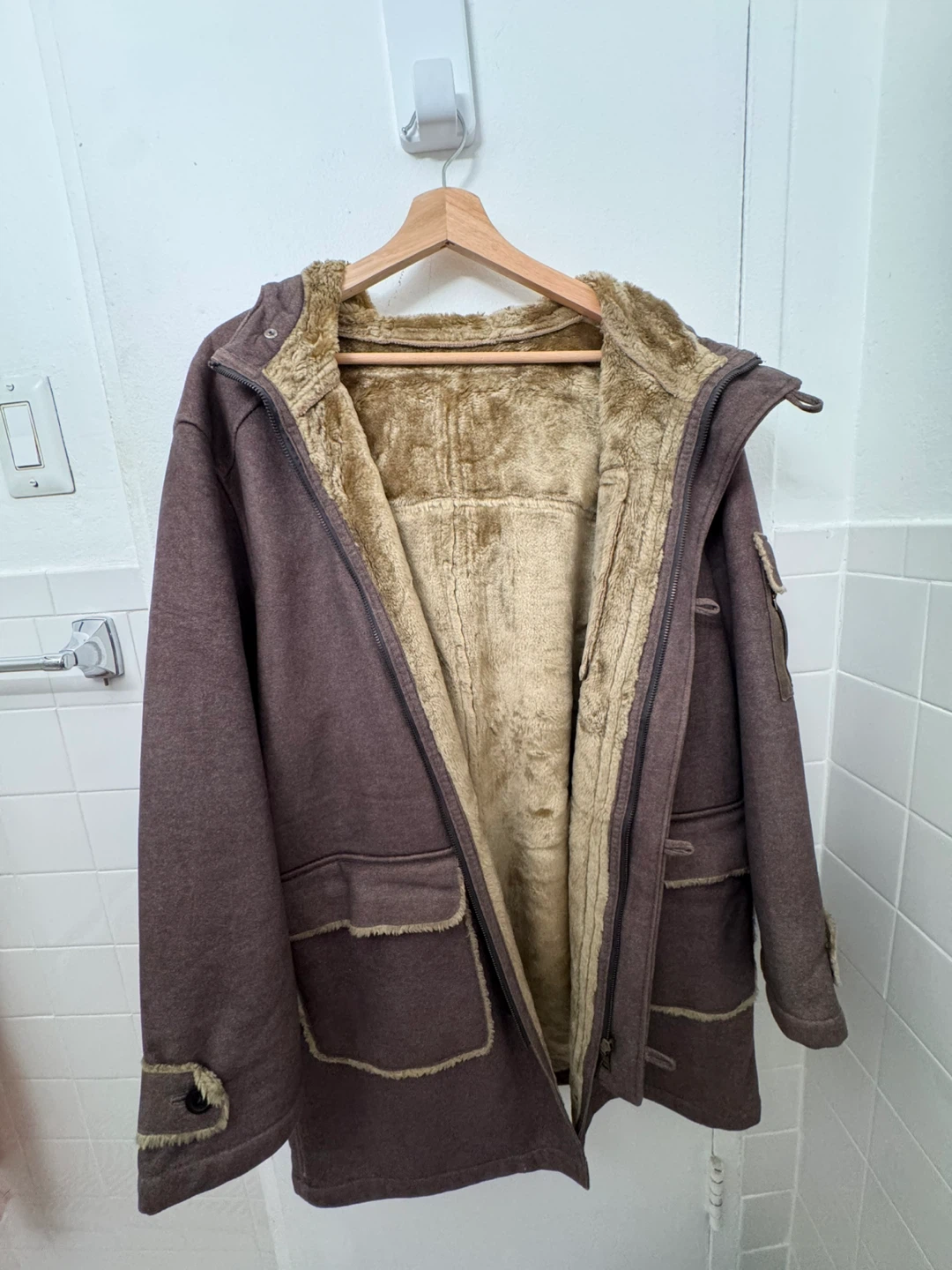 Warm Hooded Shearling-Style Winter Coat – Brown
