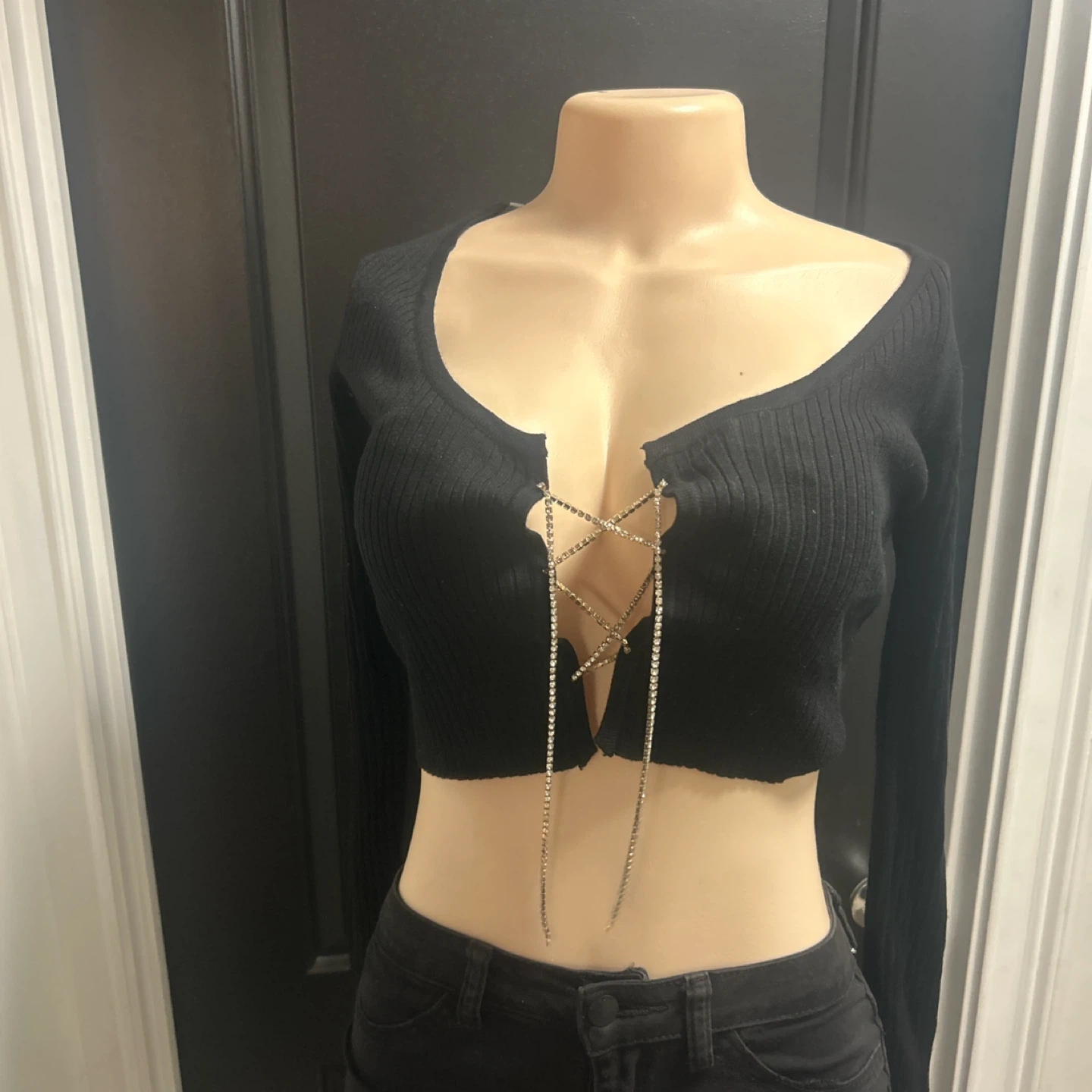 Ty West Black Ribbed Chain Top - Size S