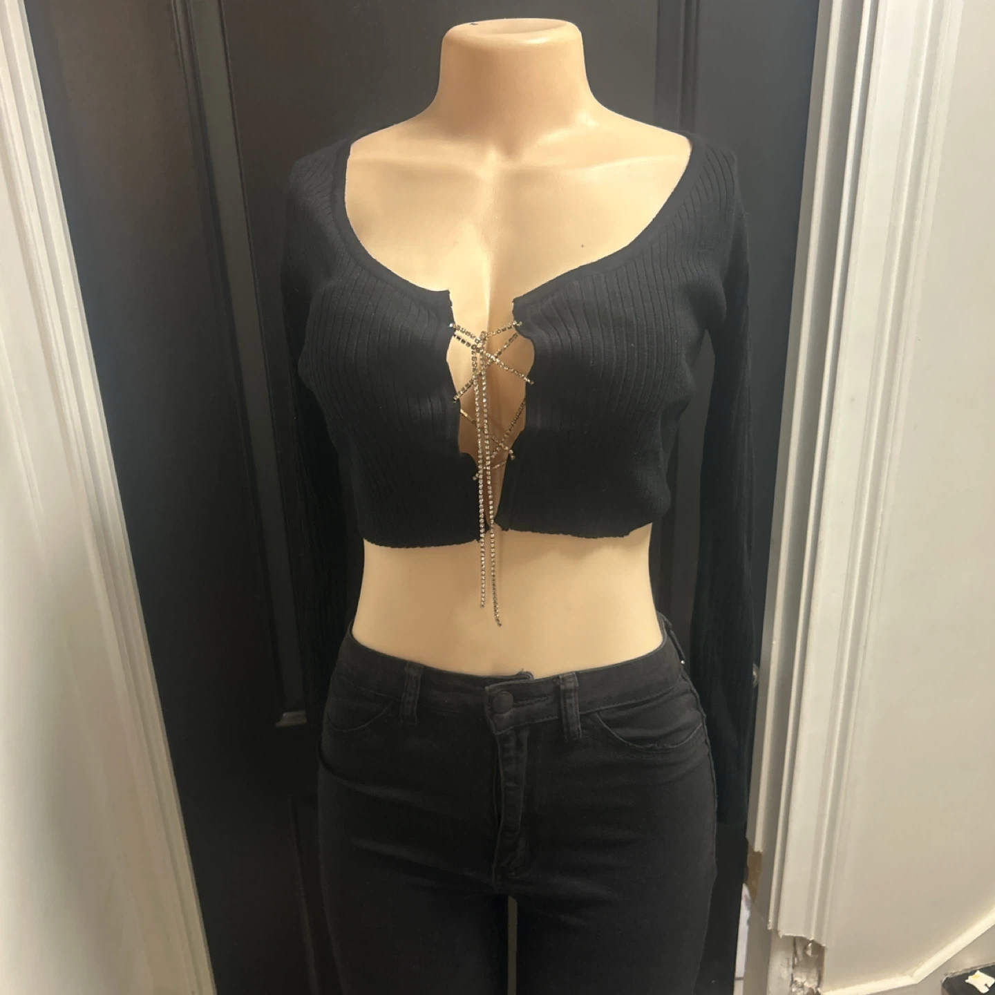 Ty West Black Ribbed Chain Top - Size S - photo 3