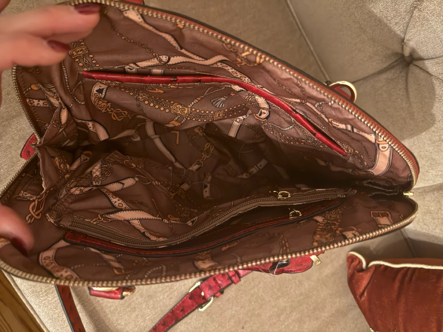 Red Ostrich Leather Handbag - photo 4