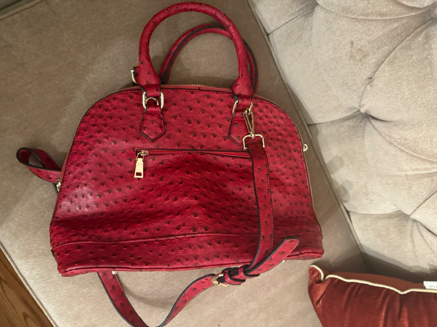 Red Ostrich Leather Handbag