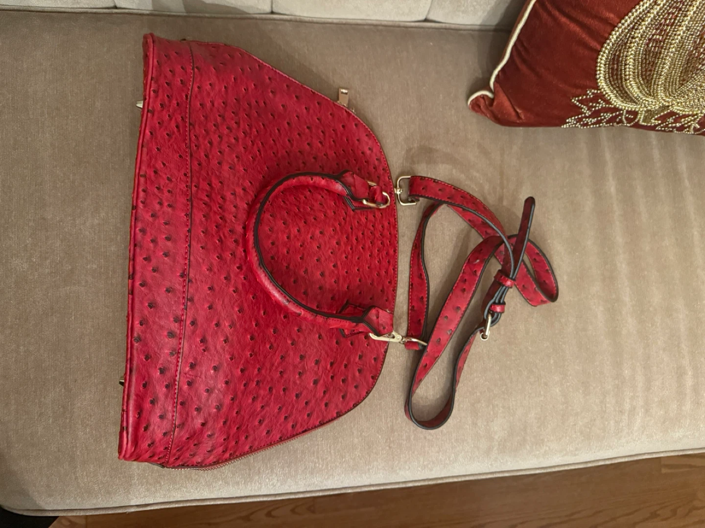Red Ostrich Leather Handbag - photo 2