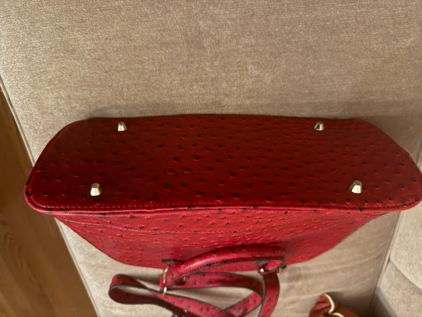 Red Ostrich Leather Handbag - photo 3