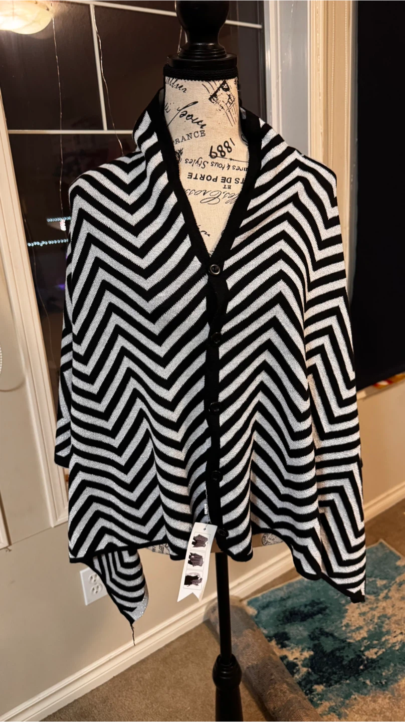 Poncho Style Cardigan - Black & silver