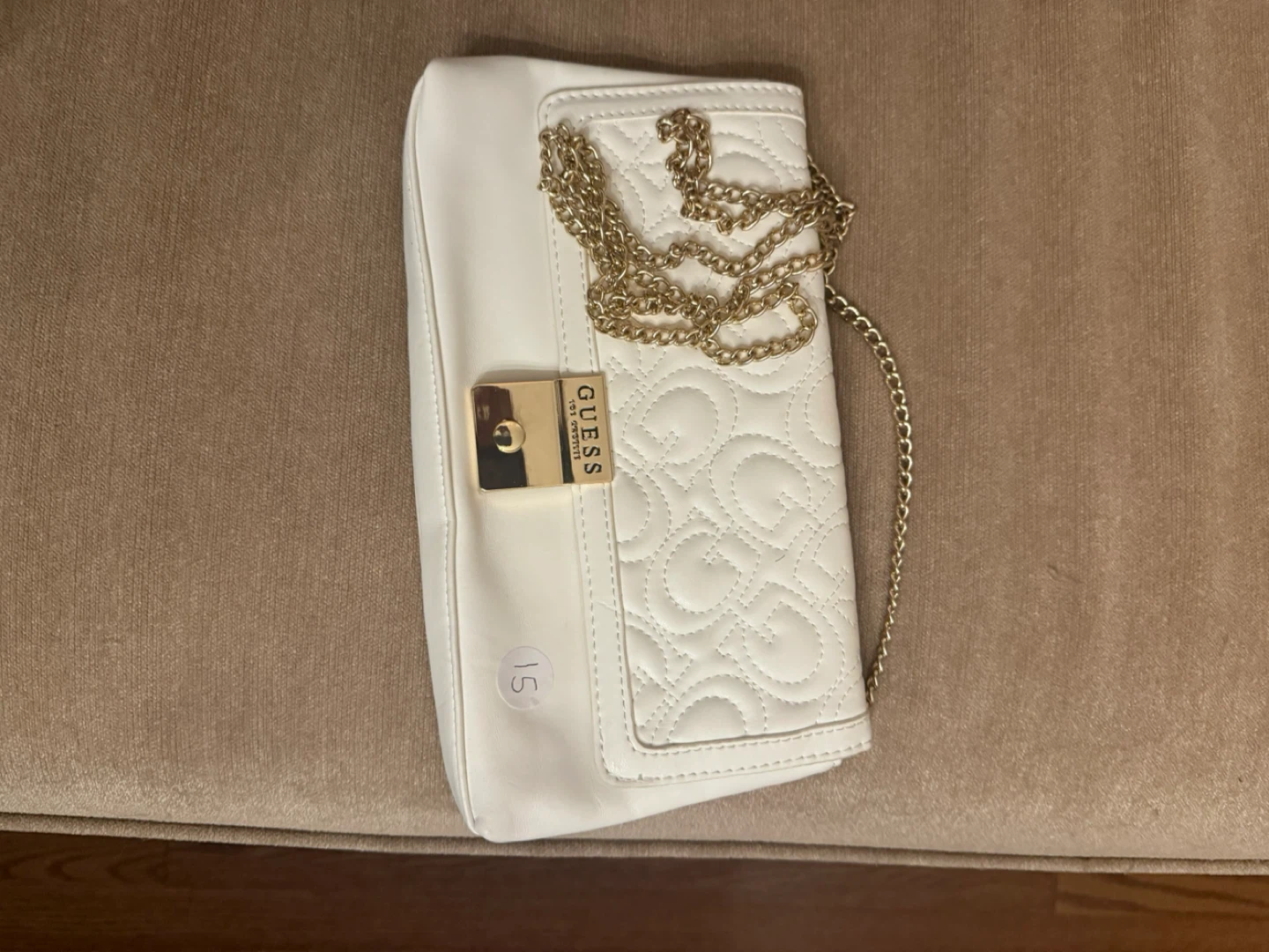 Guess White Clutch with Gold Chain