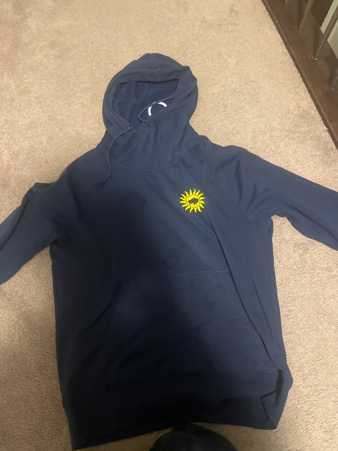 Navy Blue Hoodie with Yellow Sun Logo
