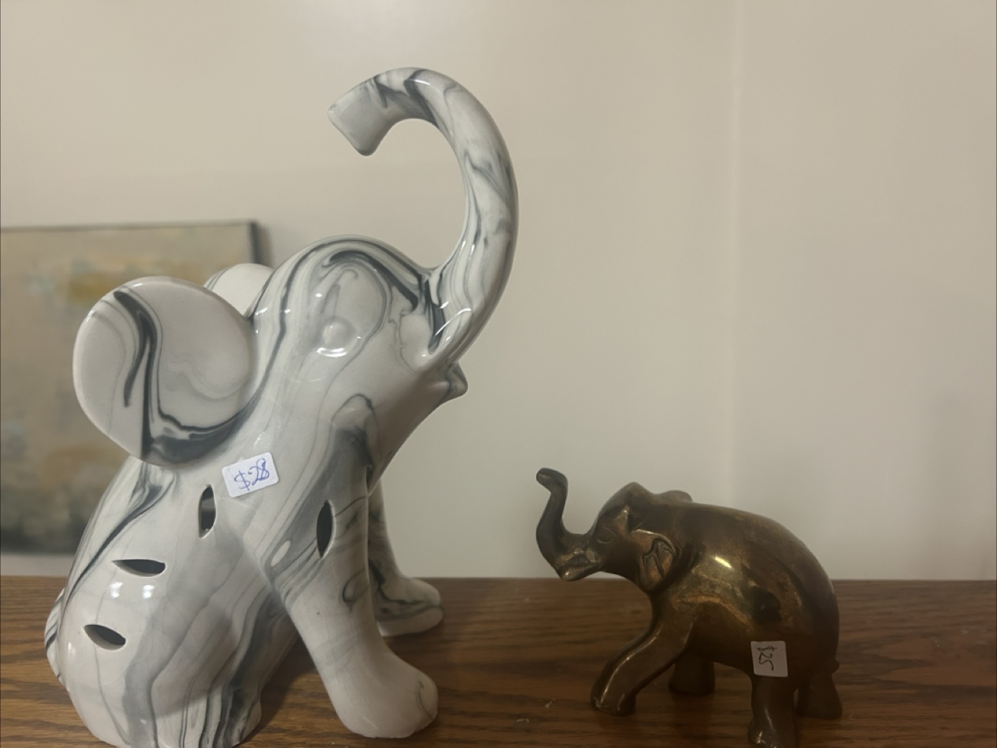 Elephant Figurines - Marble & Brass
