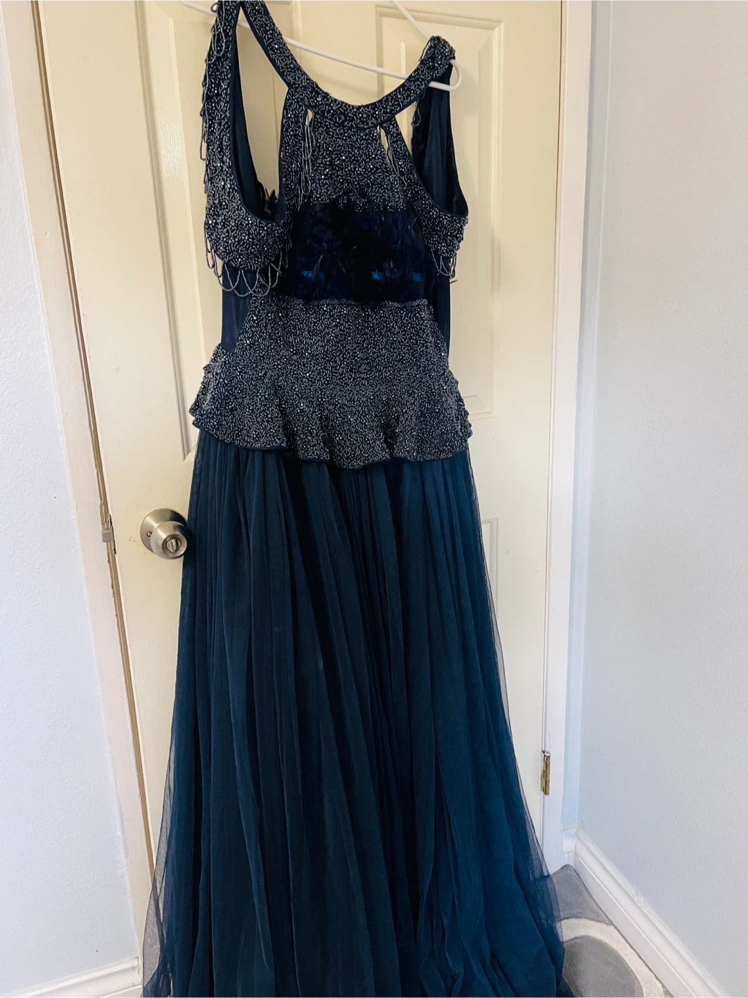 Navy Blue Beaded Formal Dress for party