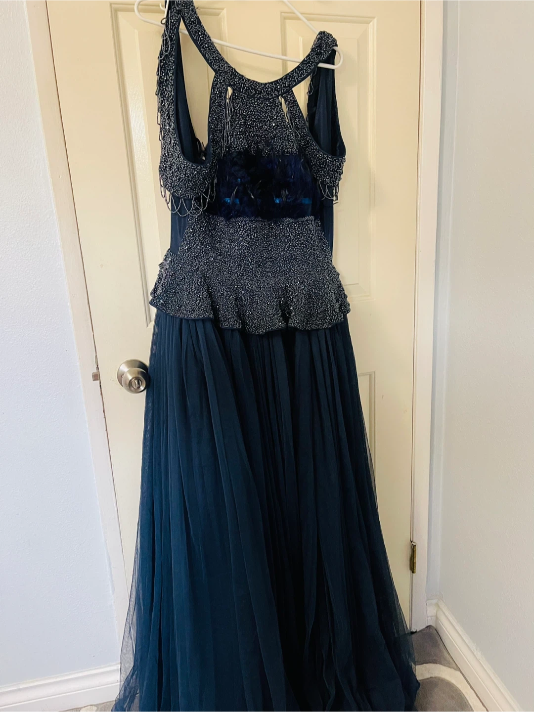 Navy Blue Beaded Formal Dress for party - photo 2