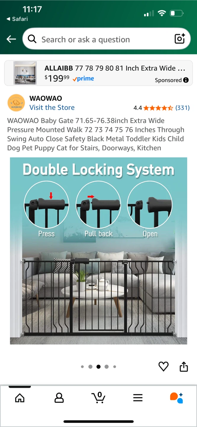 WAOWAO Baby Gate, Extra Wide, Black - photo 2