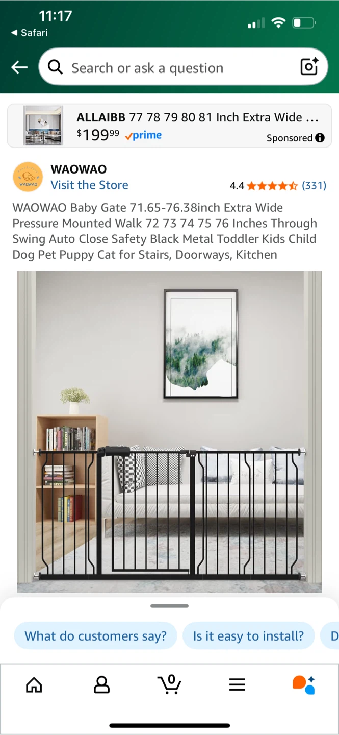 WAOWAO Baby Gate, Extra Wide, Black