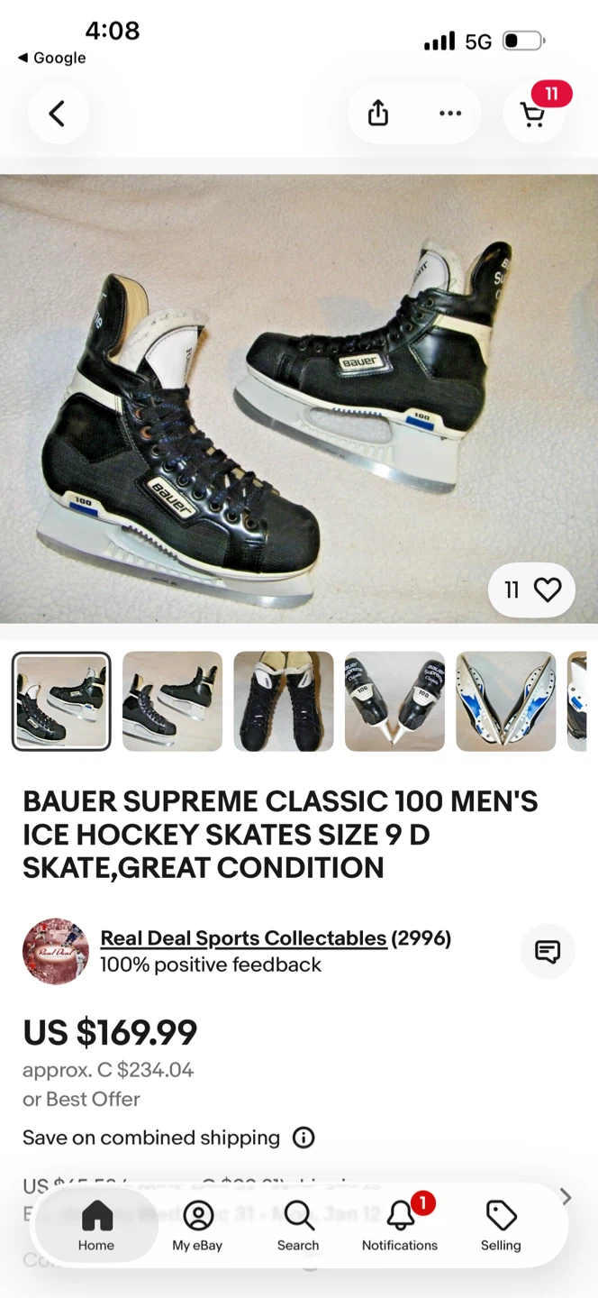 Bauer Supreme Classic 100 Ice Hockey Skates Size 9D