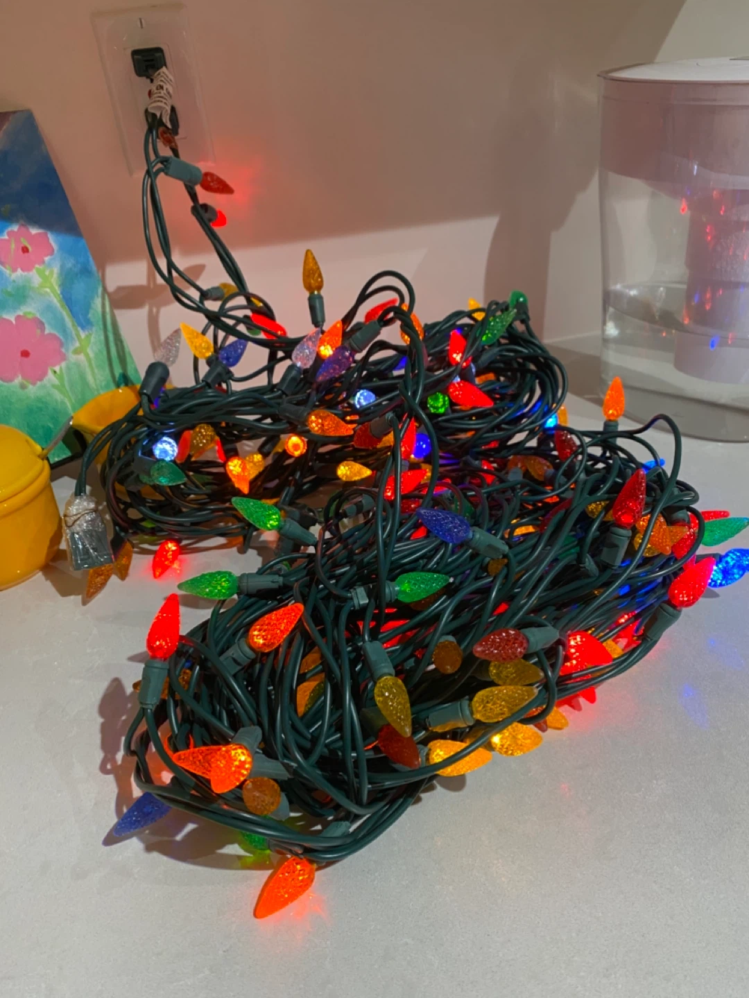 Two strings of LED Christmas lights