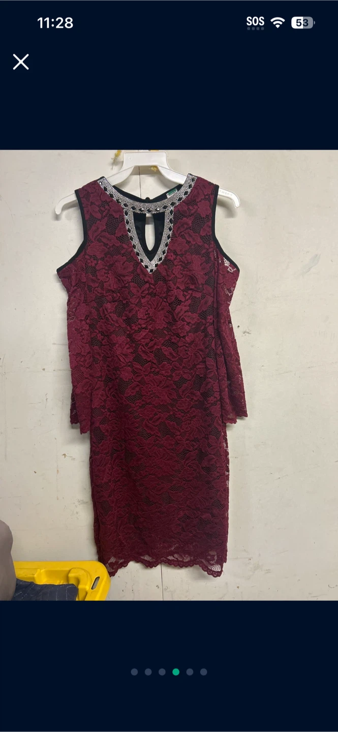 Burgundy Lace Cold Shoulder Dress - Size L