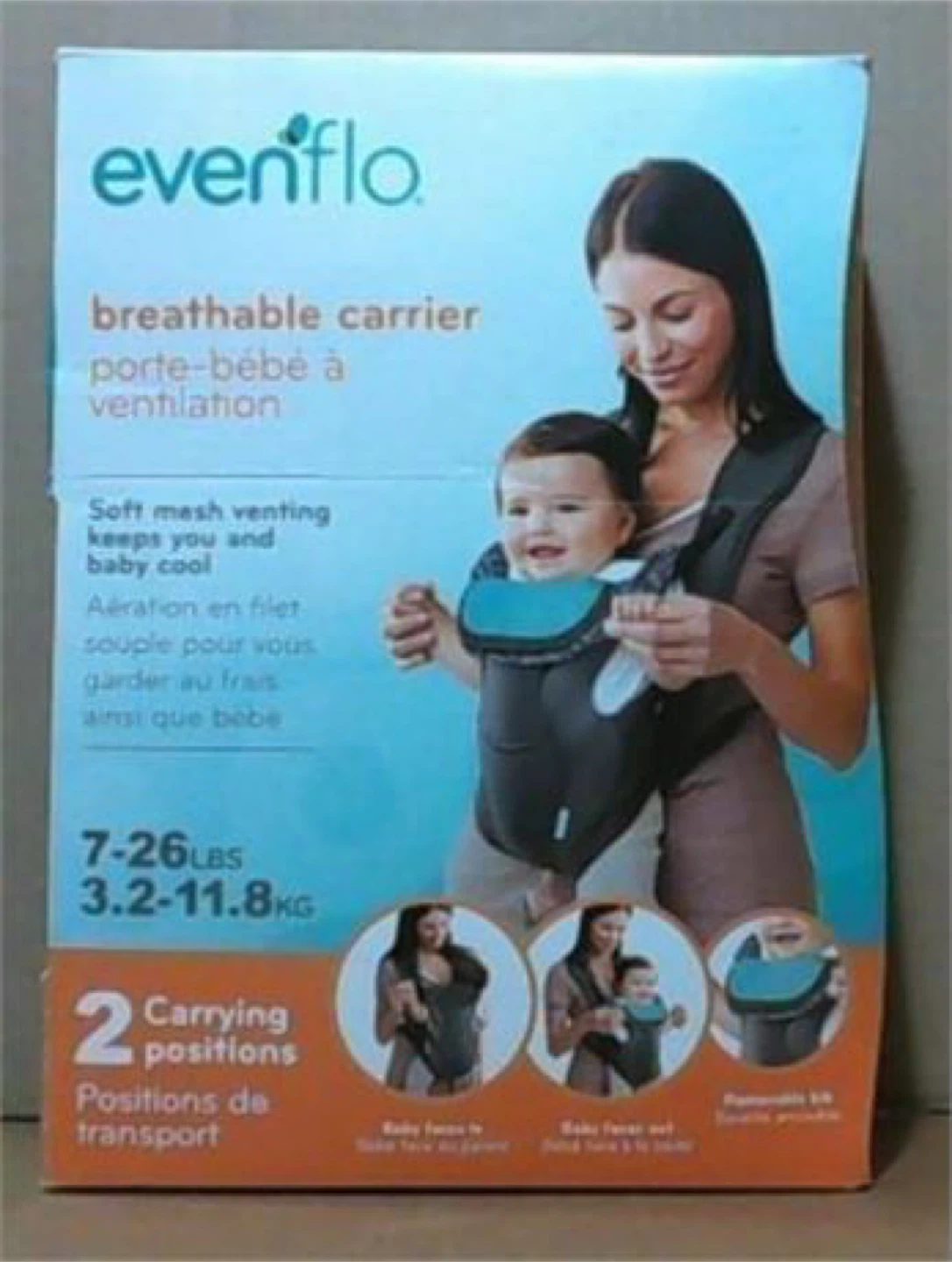 Evenflo Baby Breathable Carrier Gray Chevron 7-26 lbs