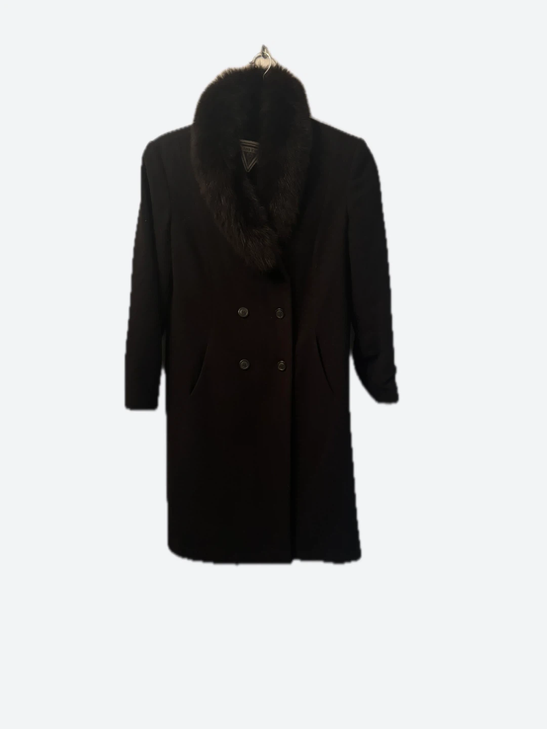 Vintage Black Wool Coat with Fur Collar - Size 12 - photo 2