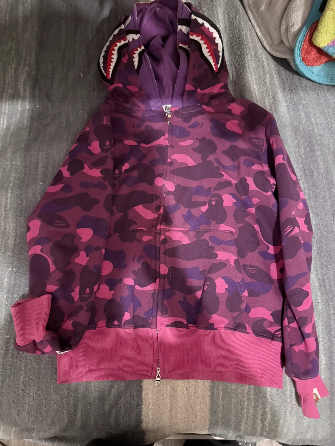 Bathing Ape Purple Camo Shark Hoodie - Size M