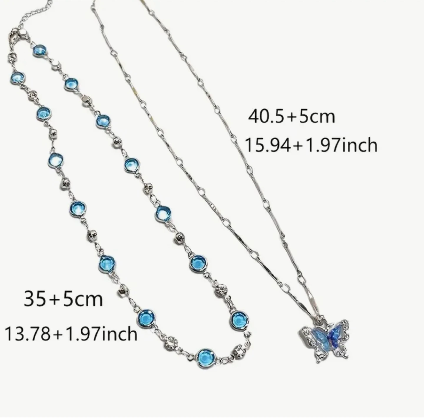 Butterfly Pendant Necklace Set - Blue - photo 3