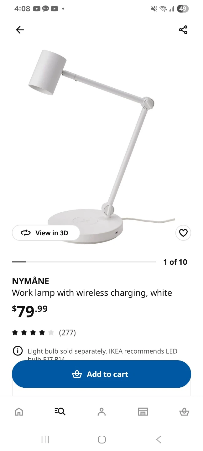 IKEA NYMÅNE White Work Lamp w/ Wireless Charging