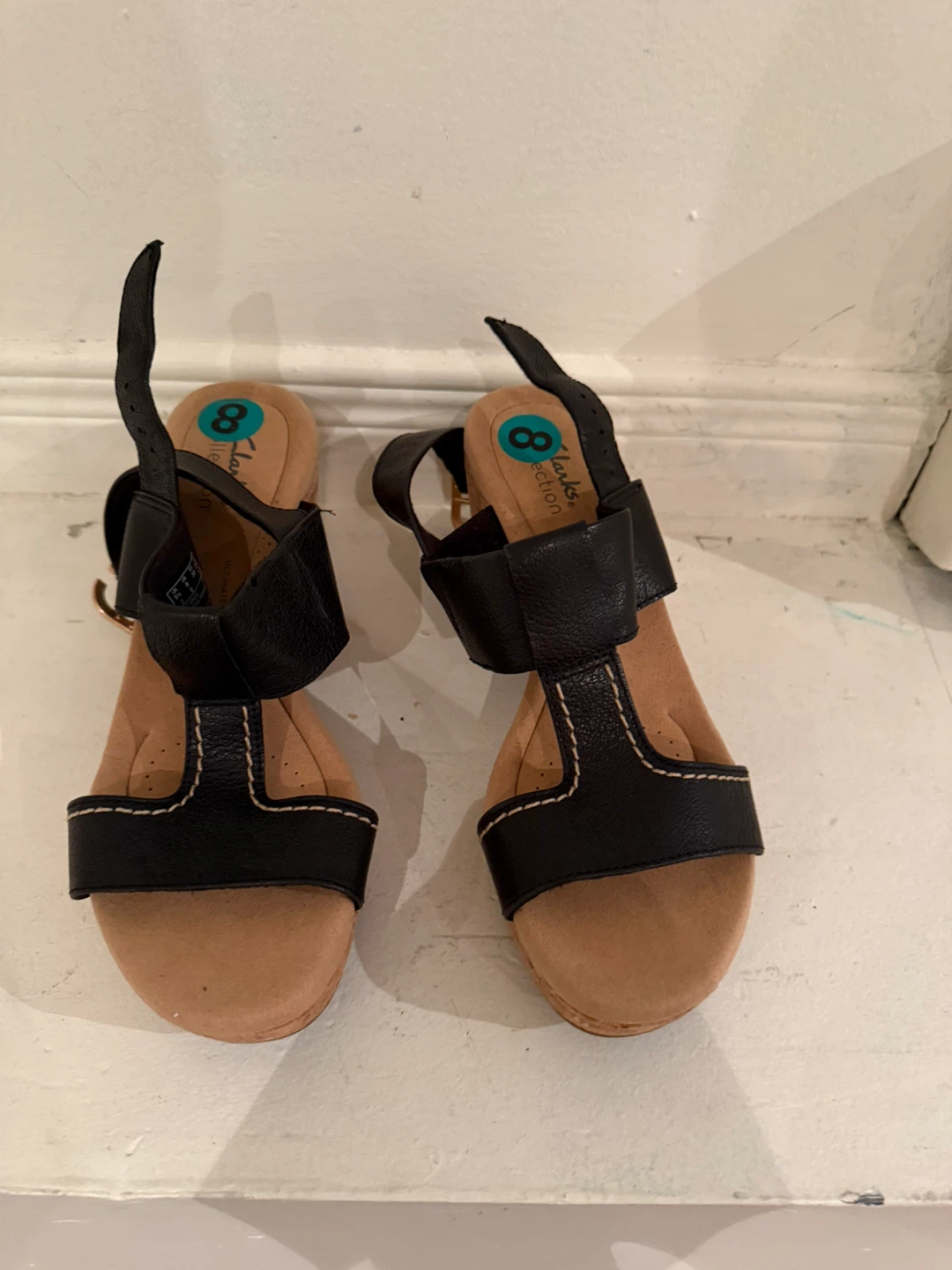 Clarks Leather Wedge Sandals - Size 8