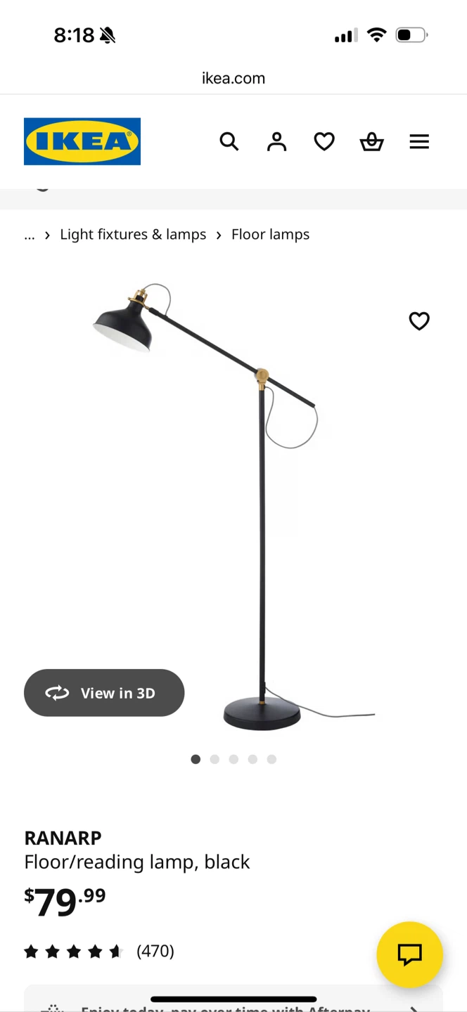 IKEA RANARP Floor/Reading Lamp - Black