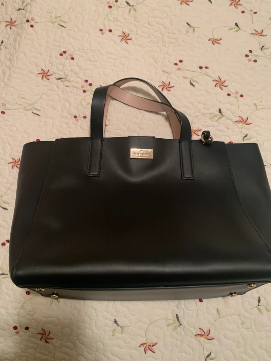 Authentic Kate Spade Structured Tote – Black with Blush Interior